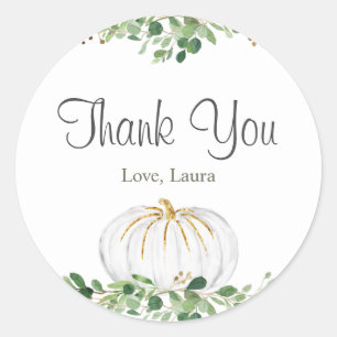 White Pumpkin Greenery Floral Baby Shower Classic Round Sticker