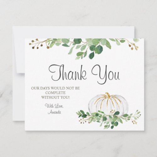 White Pumpkin Greenery Floral Baby Shower Thank You Card