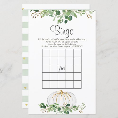 White Pumpkin Greenery Floral Bingo Games