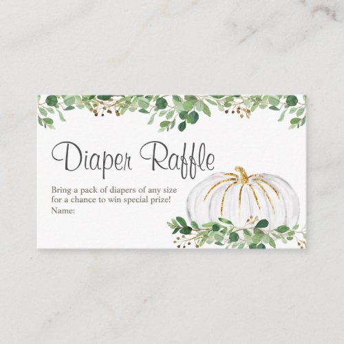 White Pumpkin Greenery Floral Diaper Raffle Card