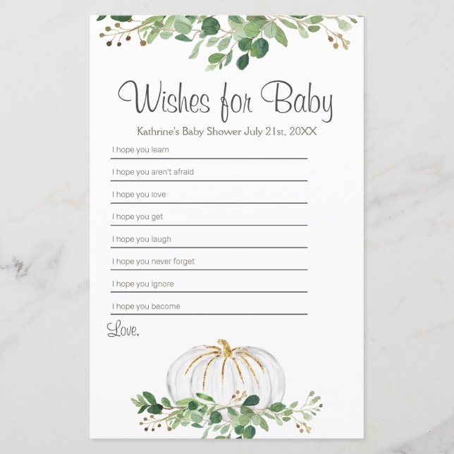 White Pumpkin Greenery Floral Wishes for Baby (Front)