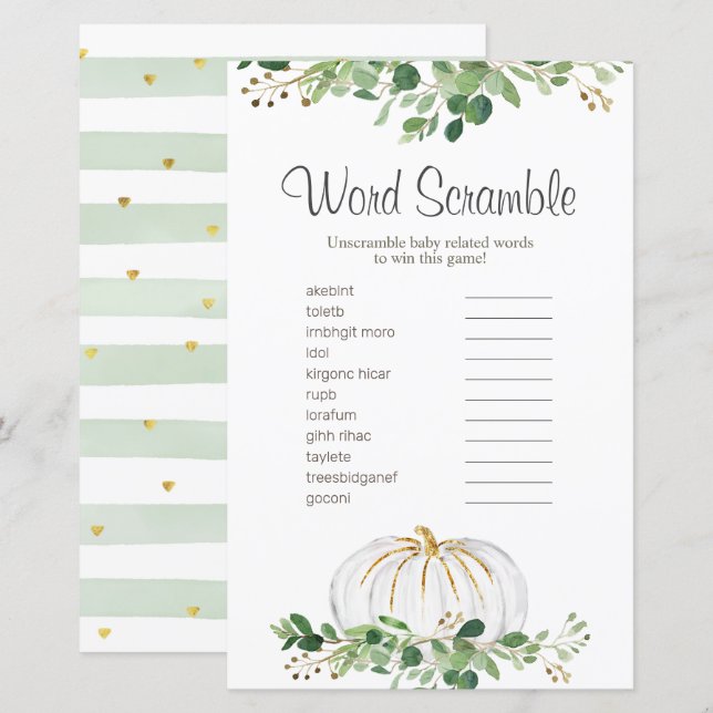 White Pumpkin Greenery Floral Word Scramble (Front/Back)