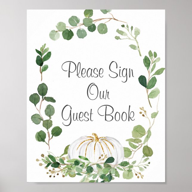 White Pumpkin Greenery Please Sign our Guest (Front)