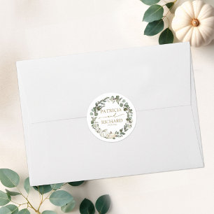 White Pumpkin Greenery Wreath Fall Wedding Classic Round Sticker