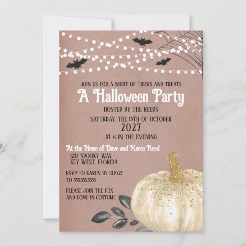 White Pumpkin Halloween Party Invitation