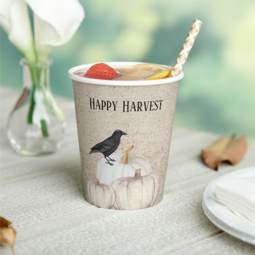 White Pumpkin Happy Harvest Paper Cups