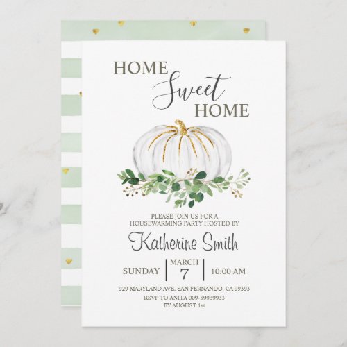 White Pumpkin Housewarming Greenery Floral Party  Invitation