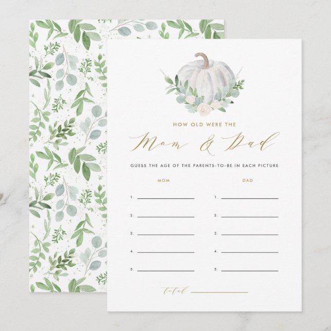 White Pumpkin How Old Were Mom and Dad Game Invitation (Front/Back)