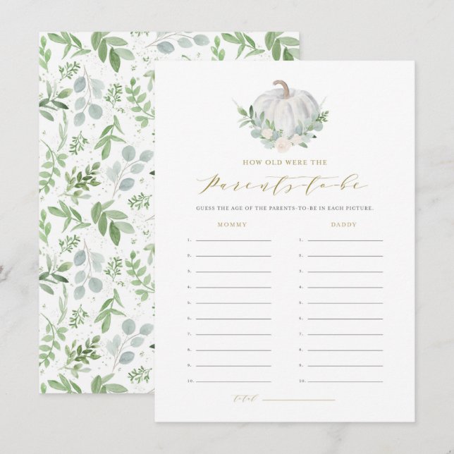 White Pumpkin How Old Were the Parents Game Card (Front/Back)