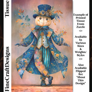 White Pumpkin In Blue Floral Coat DM9LF Decoupage Tissue Paper