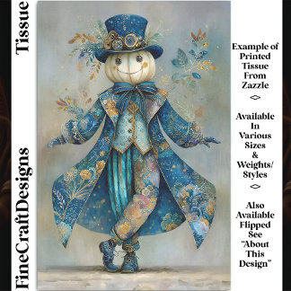 White Pumpkin In Blue Floral Coat DM9R Decoupage Tissue Paper