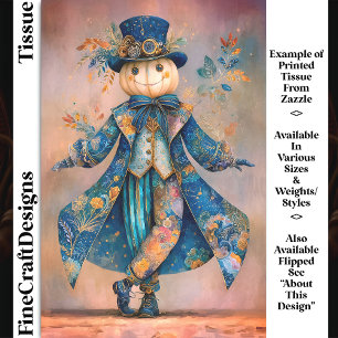 White Pumpkin In Blue Floral Coat DM9RF Decoupage Tissue Paper