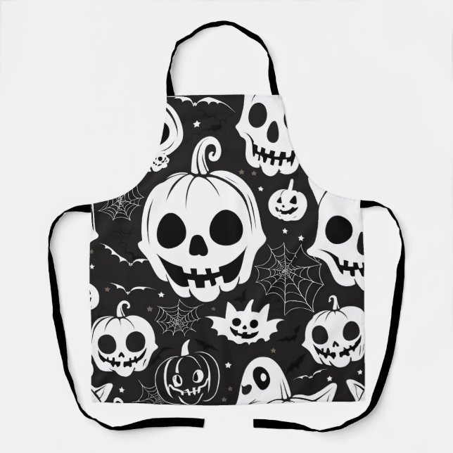 White Pumpkin Jack O Lantern Halloween Apron (Front)