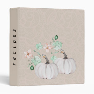 White Pumpkin, Leaves And Flowers Watercolor Art 3 Ring Binder
