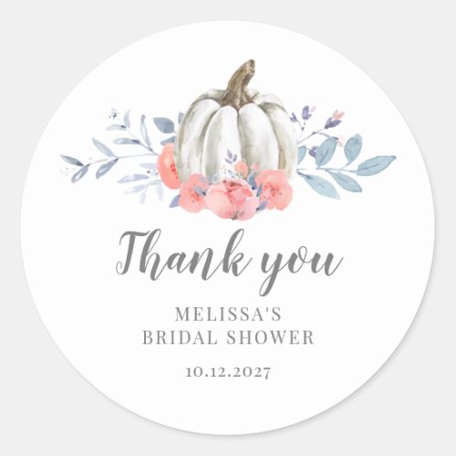 White Pumpkin Lilac Floral Bridal Shower Classic Round Sticker