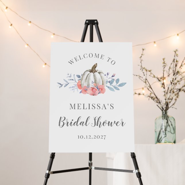 White Pumpkin Lilac Floral Bridal Shower Welcome Foam Board (In Situ (Stand))