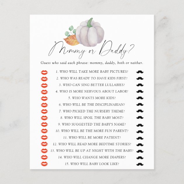 White pumpkin - mommy or daddy baby shower game