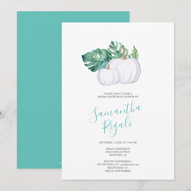 WHITE PUMPKIN Monstera Rehearsal Dinner Invite (Front/Back)