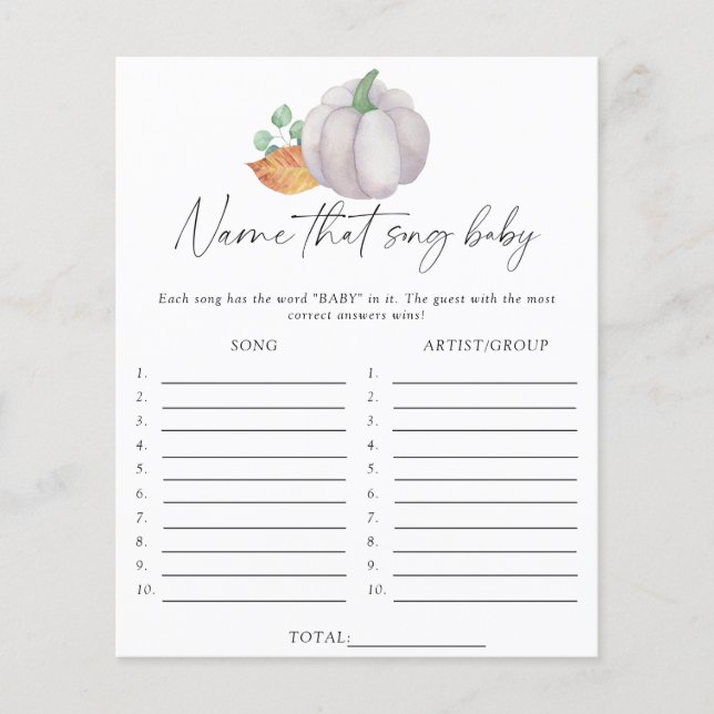 White pumpkin - Name that song baby shower game (Front)