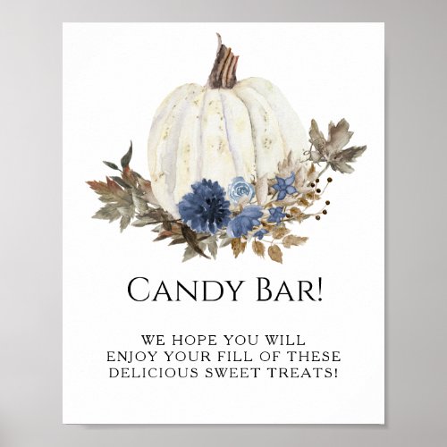 White Pumpkin Navy Blue Fall Floral Candy Bar Sign