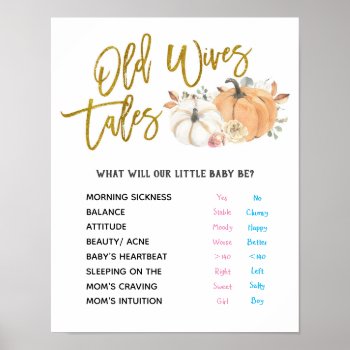White Pumpkin Old Wives Tales Gender Reveal Poster by PumpkinDesignCard at Zazzle