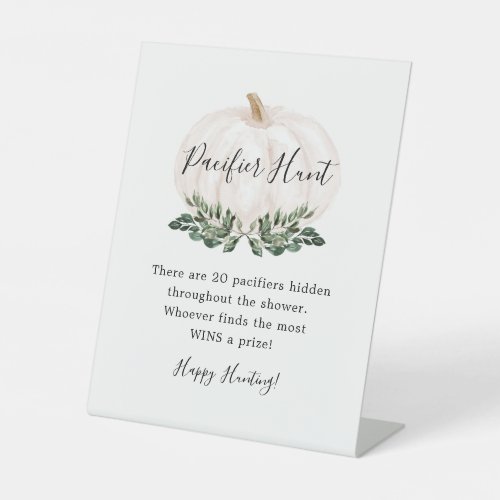 White Pumpkin Pacifier Hunt Baby Shower Game Pedestal Sign