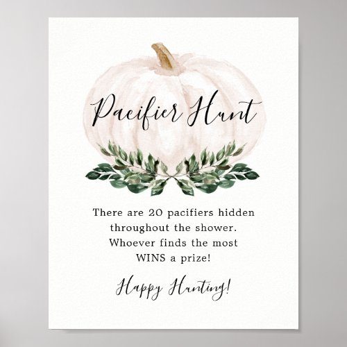 White Pumpkin Pacifier Hunt Baby Shower Game  Poster
