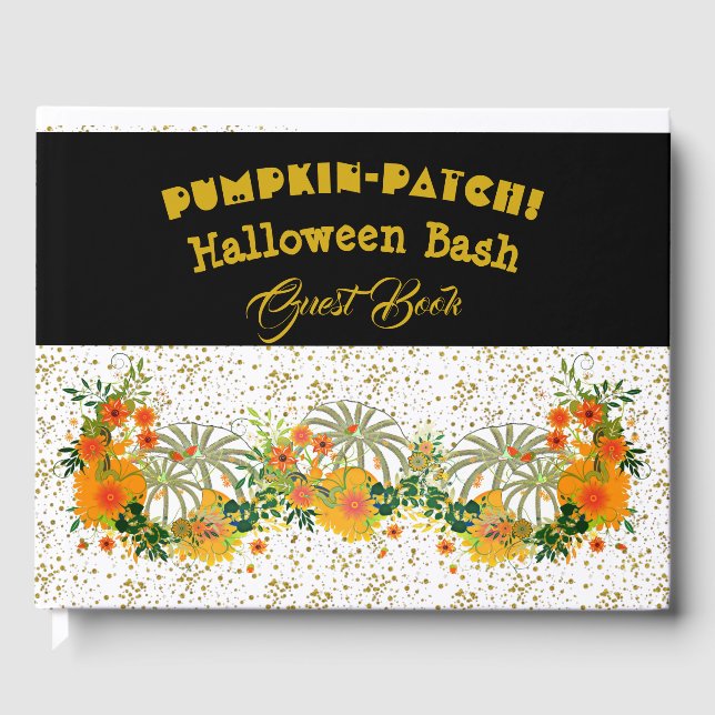 White Pumpkin Patch Halloween Bash Floral Greenery Guest Book (Front)