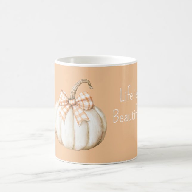 White Pumpkin Peach Orange Cream Bow Coffee Mug (Center)