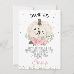 White Pumpkin Pink Floral Birthday Thank You Card