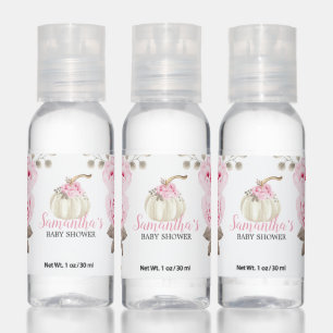 White Pumpkin Pink Floral Girl Baby Shower Hand Sanitizer
