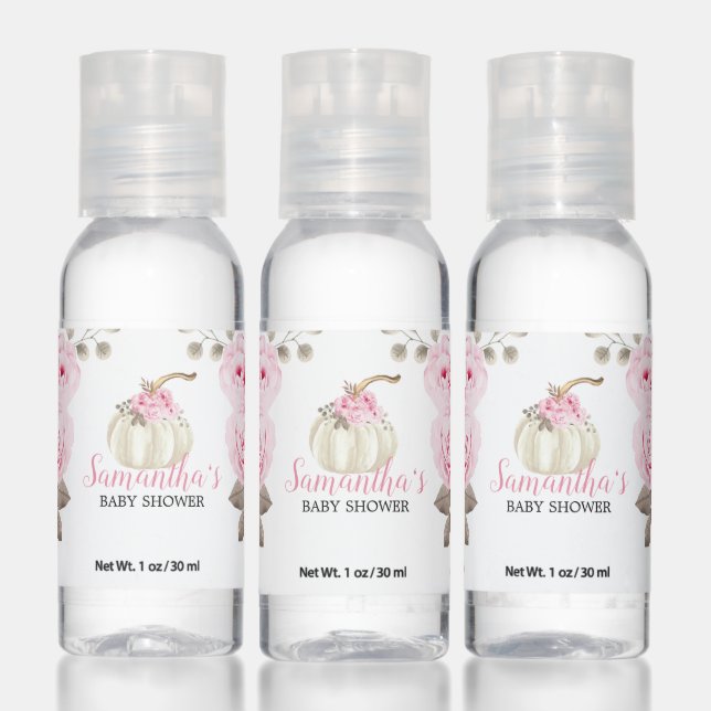 White Pumpkin Pink Floral Girl Baby Shower Hand Sanitizer (Set)