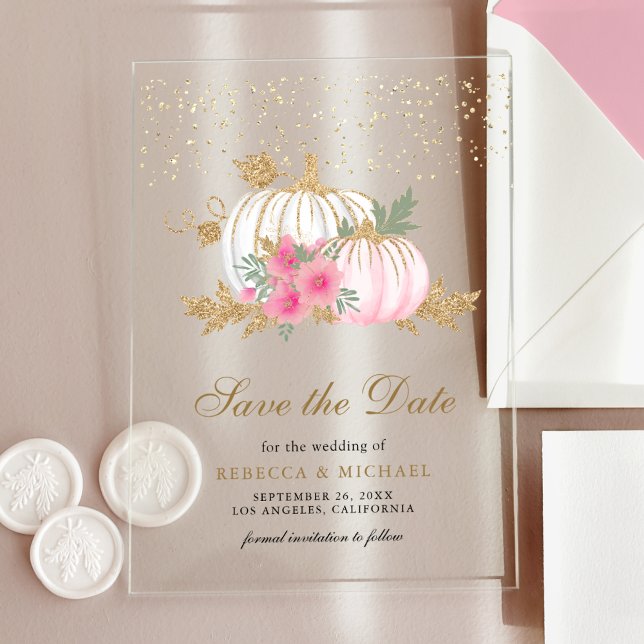 White Pumpkin Pink Floral Wedding Save the Date (Creator Uploaded)