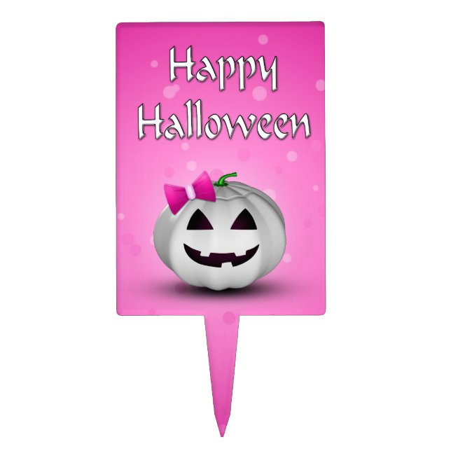 White Pumpkin Pink Girly Halloween Cake Topper (Front)