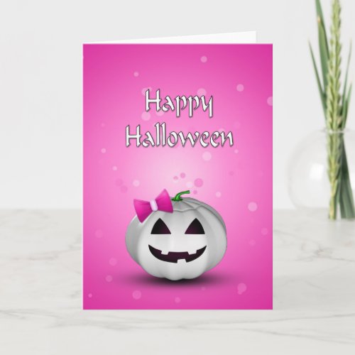 White Pumpkin Pink Girly Halloween Card