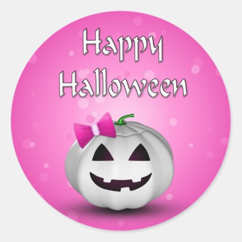 White Pumpkin Pink Girly Halloween Classic Round Sticker