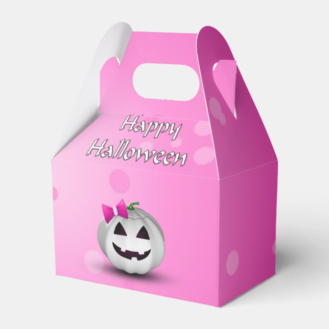 White Pumpkin Pink Girly Halloween Favor Boxes (Front Side)