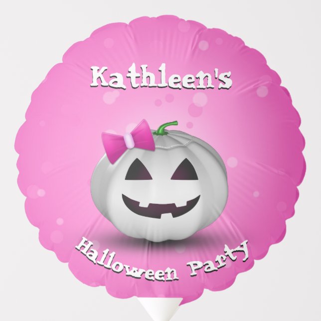 White Pumpkin Pink Girly Halloween Party Balloon (Front)