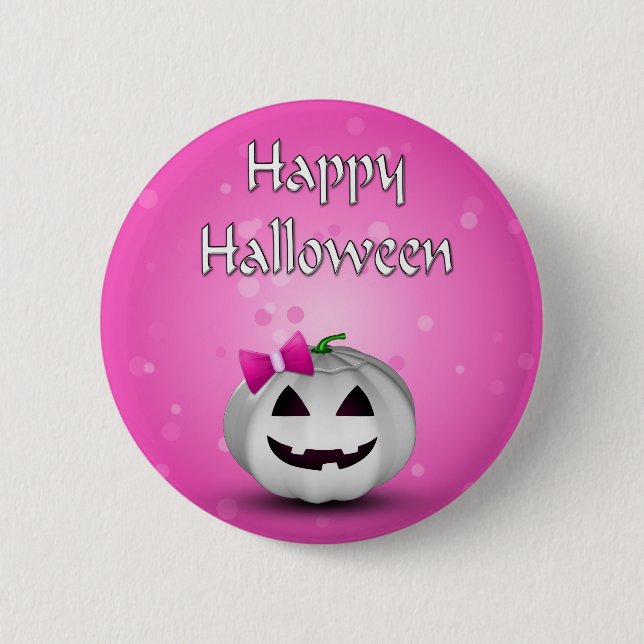 White Pumpkin Pink Girly Halloween Pinback Button (Front)