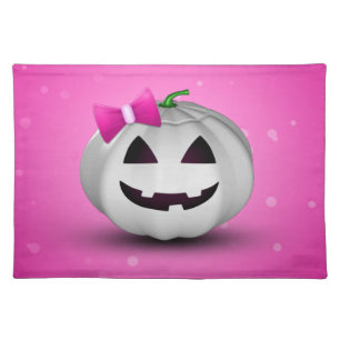 White Pumpkin Pink Girly Halloween Placemat