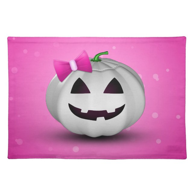 White Pumpkin Pink Girly Halloween Placemat (Front)
