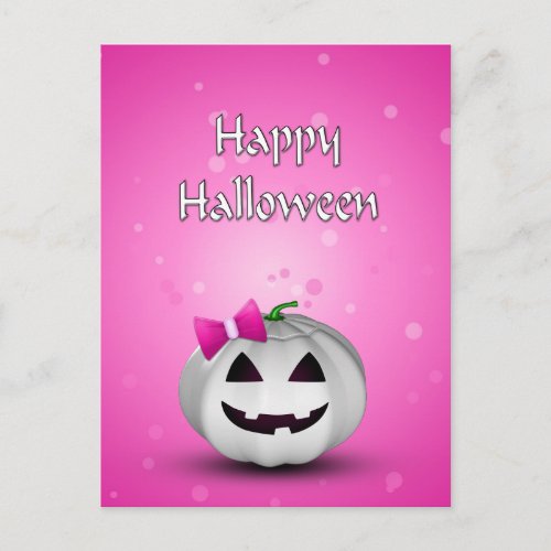 White Pumpkin Pink Girly Halloween Postcard