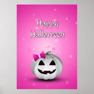 White Pumpkin Pink Girly Halloween Poster