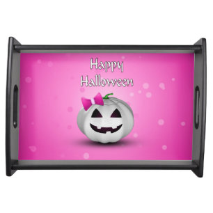 White Pumpkin Pink Girly Halloween Serving Tray