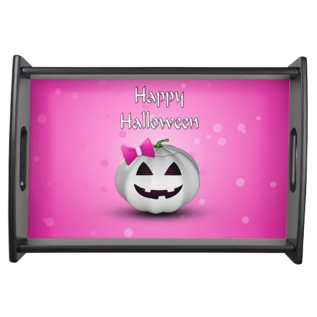 White Pumpkin Pink Girly Halloween Serving Tray (Front)