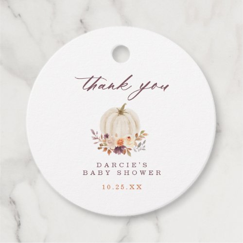 White Pumpkin Purple Floral Baby Shower Thank You Favor Tags