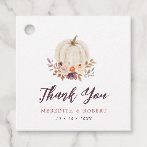 White Pumpkin Purple Floral Wedding Thank You Favor Tags