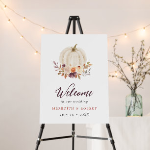 White Pumpkin Purple Floral Wedding Welcome Foam Board