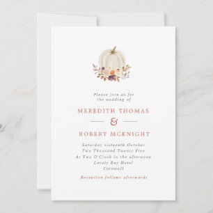 White Pumpkin Purple & Terracotta Floral Wedding Invitation