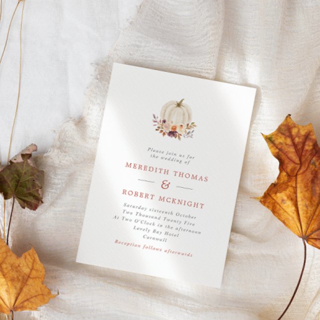 White Pumpkin Purple & Terracotta Floral Wedding Invitation (Creator Uploaded)